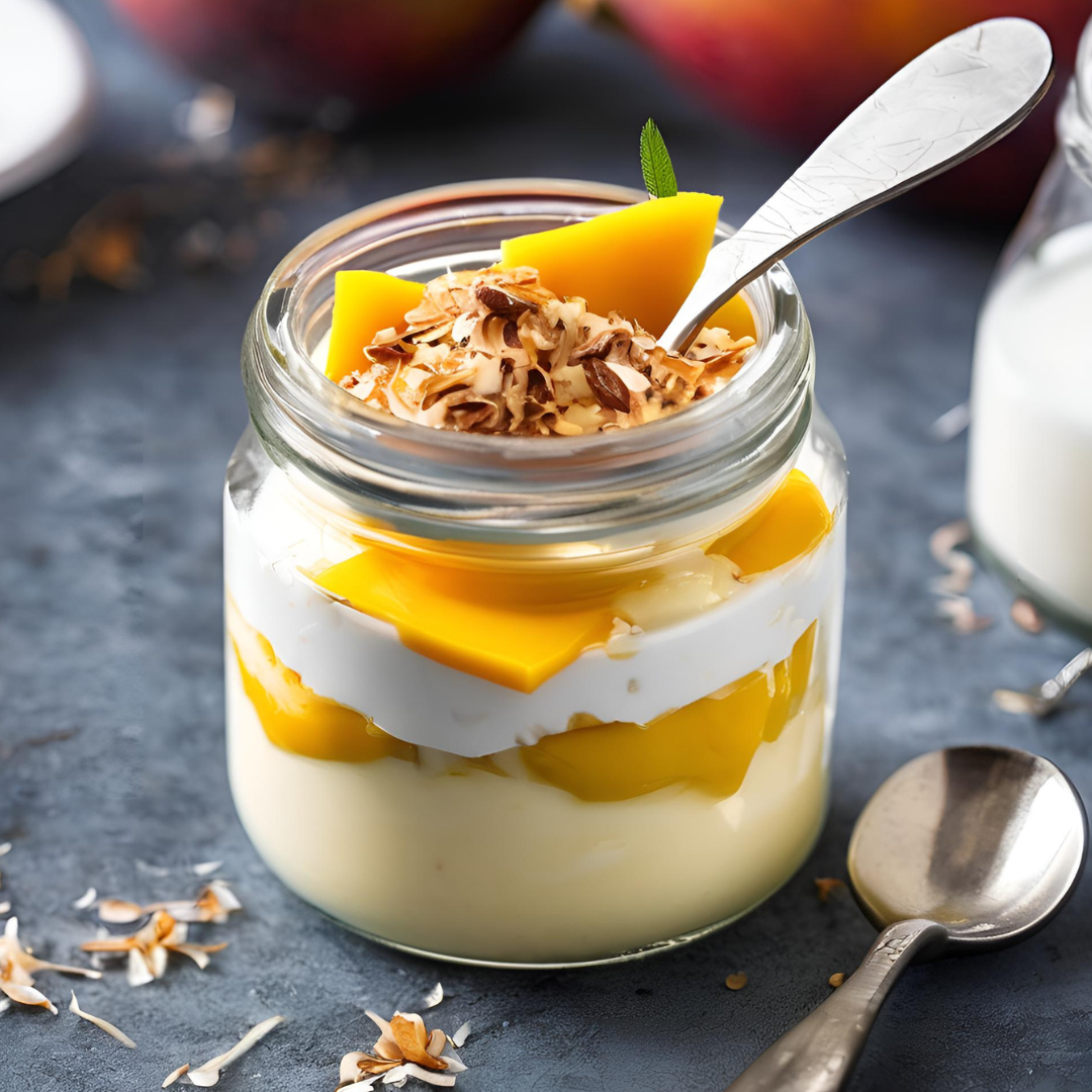 Panna Cotta graines de chia, mangue, coco
