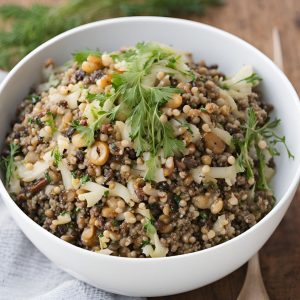 salade de quinoa aux olives , fenouil et champignons