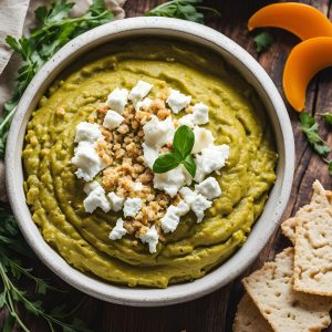 Houmous de Pois Cassés et Émietté de Fromage de Chèvre