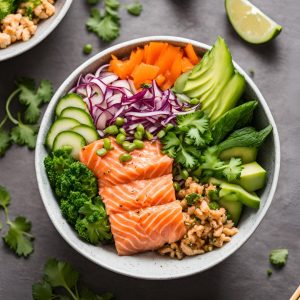 Poke Bowl Saumon, Riz Vinaigré, Légumes Craquants