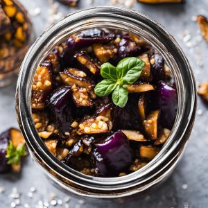 aubergine confite, mélange de graines