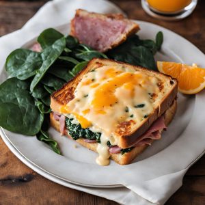 Croque Monsieur Pastrami, Mimolette, Épinards, Raifort