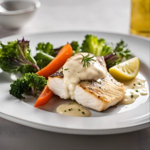 Dos de Cabillaud, Légumes du Lubéron Vapeur, Aïoli Blanc