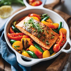 Filet de Saumon Snacké, Piperade de Légumes