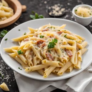 Pâtes carbonara (Pâtes (eau semoule de blé, huile de colza, sel), lait 1/2 écrémé, crème, lardons, eau, sel, lactate de potassium, nitrite de sodium, dextrose, érythorbate de sodium) jus de lardons, oignons, Granna padano, huile d'olive, amidon de maïs, sel, poivre. ).