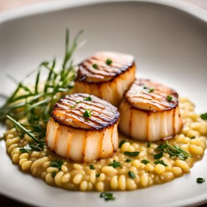Coquilles Saint-Jacques aux Baies Roses, Zestes de Citron, Risotto au Curry