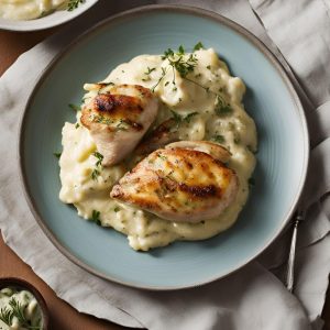 Volaille à la Crème de Moutarde, Estragon et Purée de Pomme de Terre